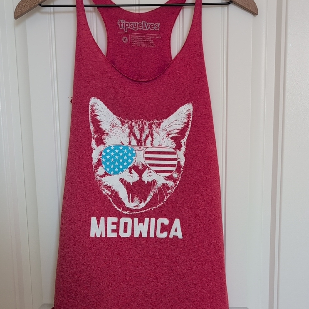 Tipsy Elves Patriotic Cat Tank Top in Red